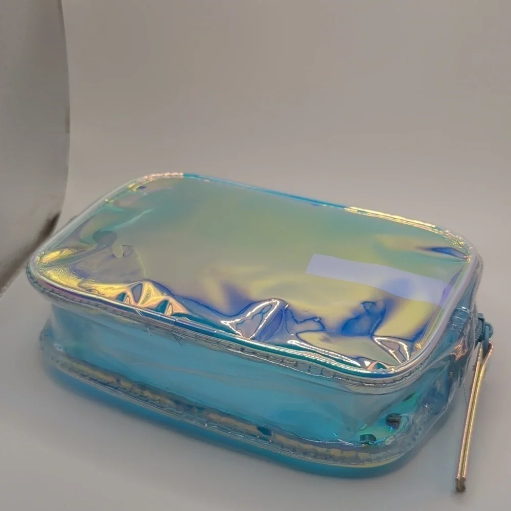 Clear iridescent makeup bag with rhinestones